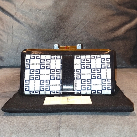 GIVENCHY NAVY BLUE LEATHER & WHITE PVC BI-FOLD SECRETARY LONG WALLET & DUSTBAG - Picture 14 of 15